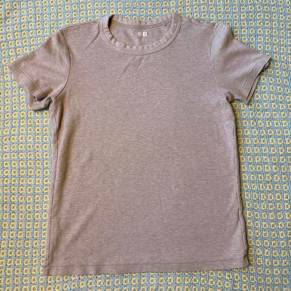 Uniqlo U Women Beige 100% Cotton Crew Neck Short Sleeve T-Shirt Small 241-465754